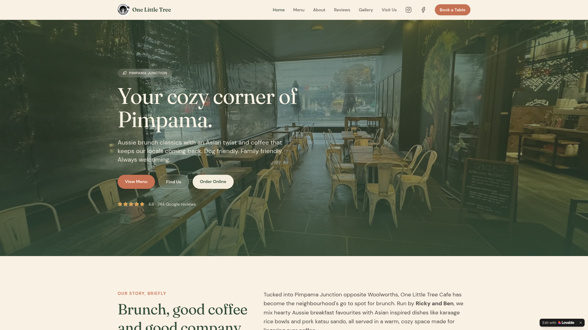 One Little Tree Cafe website preview